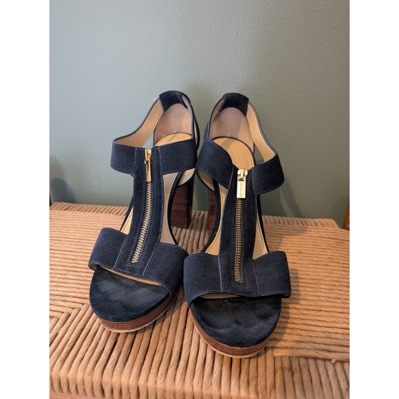 Michael Kors Womens Navy Berkley Suede Platform Sandals Sz 10 Party Clubwear Fun - Picture 1 of 11